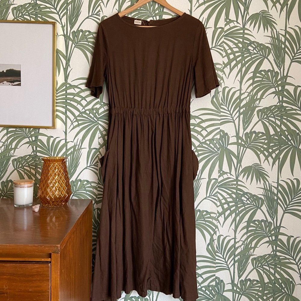 Mirodin Linen Midi Dress in Brown